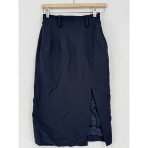 Atsuro Tayama Navy Blue Wool Pencil Midi Skirt Sz S